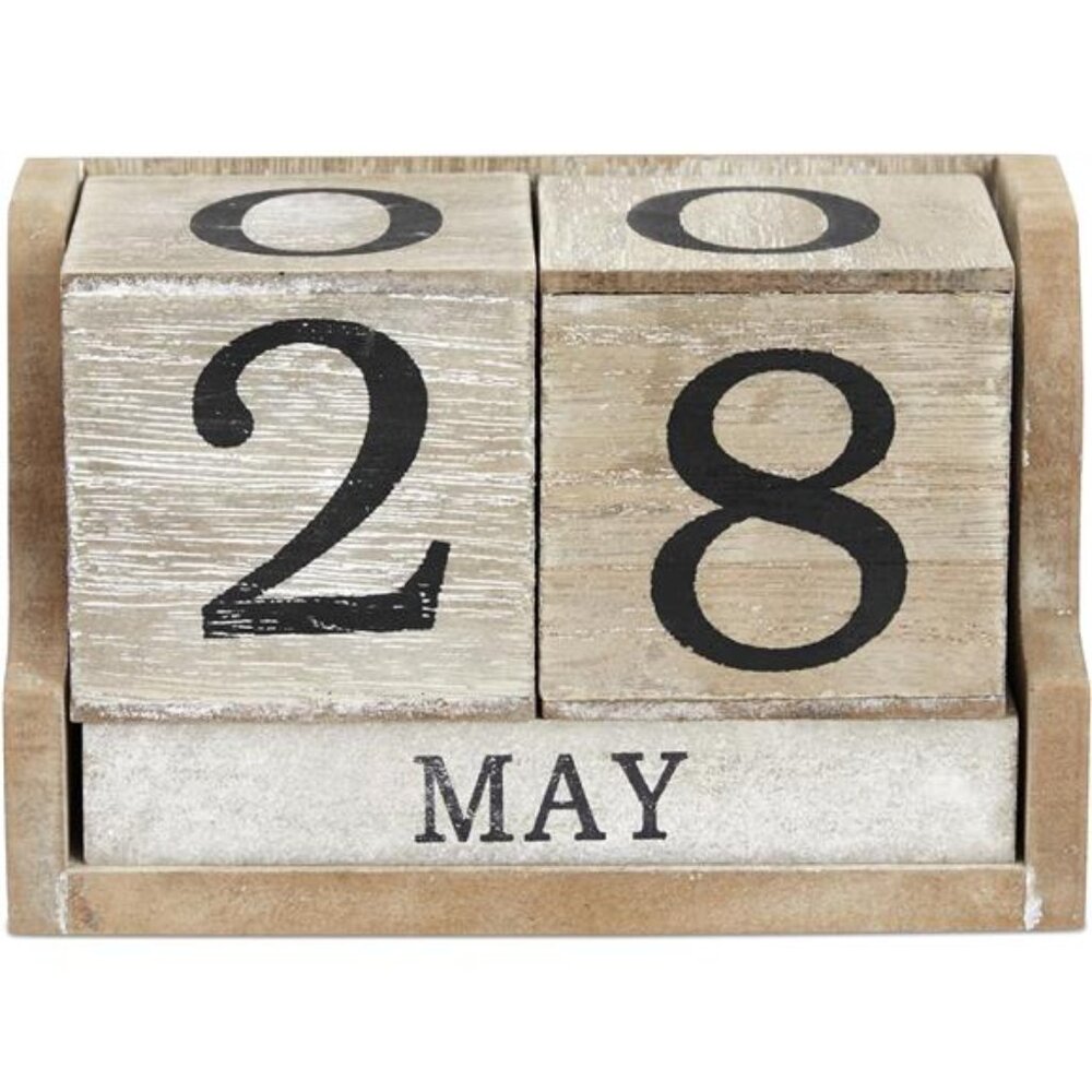Wooden Perpetual Block Calendar for Desk, Wood Month Date Display Blocks